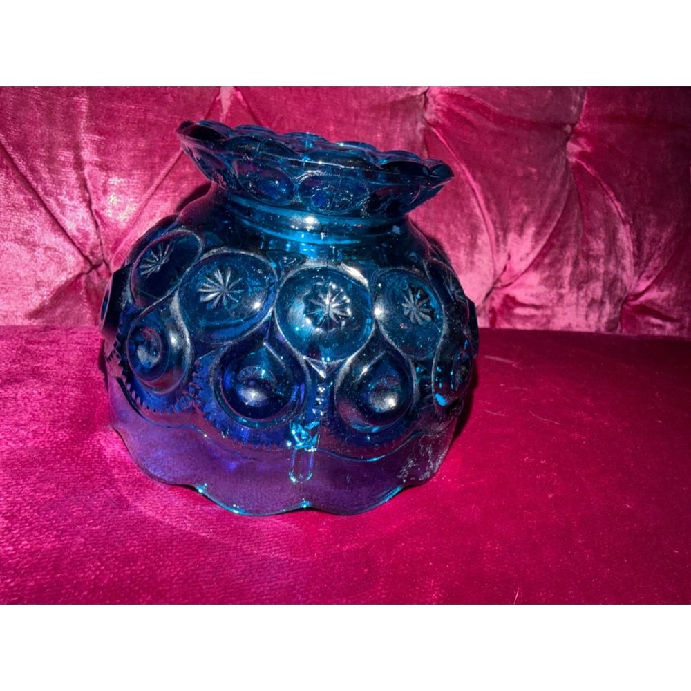 LE Smith Moon and Stars Blue Glass Fairy Lamp Lid Replacement Shade Vintage
